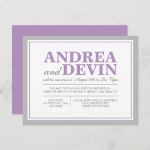 Grey & Purple Wedding Reception ONLY Invitations