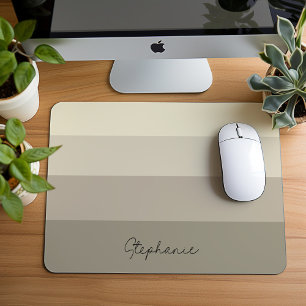 Grey Putty Striped Minimalist Design With Name Mouse Pad