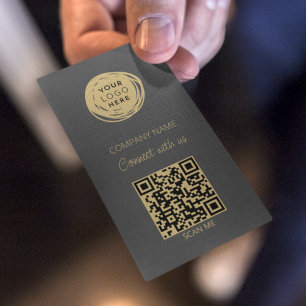 Grey QR Code Business Logo Modern Card