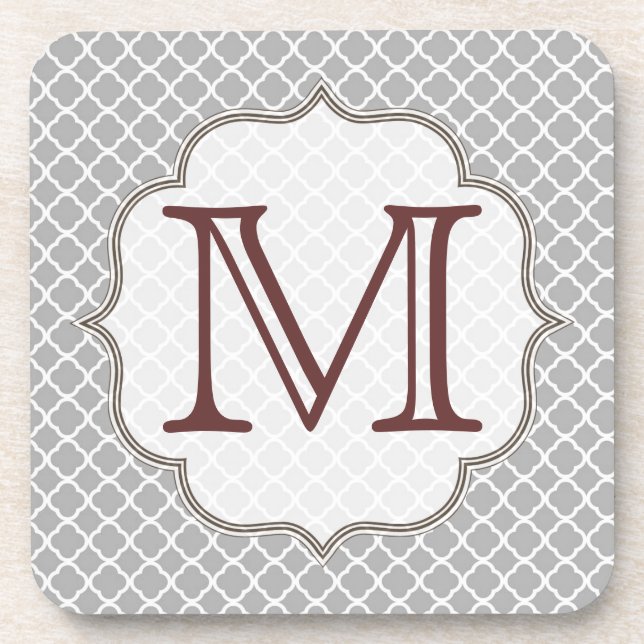 Grey Quarterfoil Latti Monogram Drink Coaster (Front)