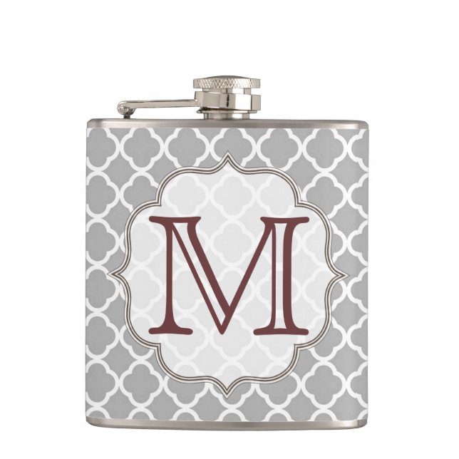 Grey Quarterfoil Latti Monogram Whiskey Flask (Front)