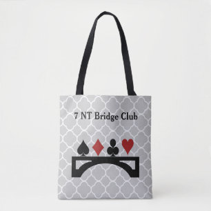 Grey Quatrefoil Bridge Card Game Tote Bag