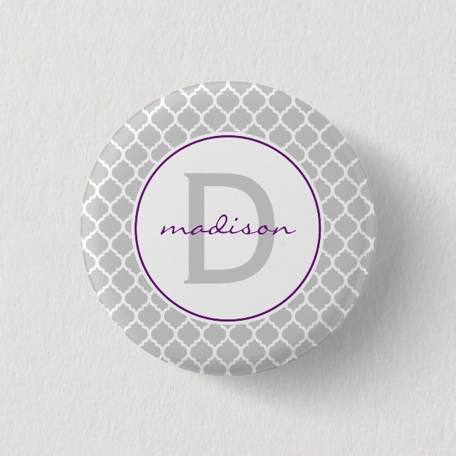 Grey Quatrefoil Monogram 3 Cm Round Badge (Front)