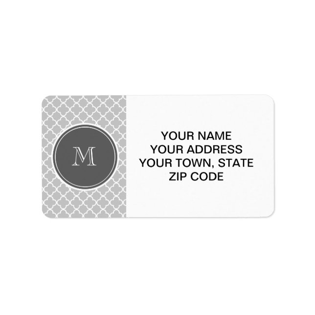 Grey Quatrefoil Pattern, Charcoal Monogram Label (Front)