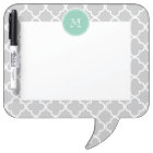 Grey Quatrefoil Pattern, Mint Green Monogram