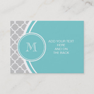 Grey Quatrefoil Pattern, Teal Monogram Business Card