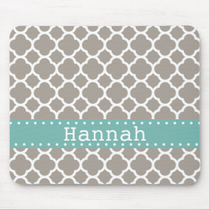Grey Quatrefoil Pattern Turquoise Ribbon Mouse Pad