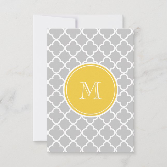 Grey Quatrefoil Pattern, Yellow Monogram (Front)