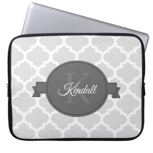Grey Quatrefoil Personalised Laptop Sleeve