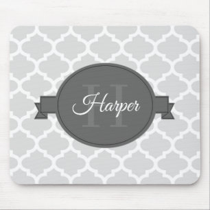 Grey Quatrefoil Personalised Mouse Pad