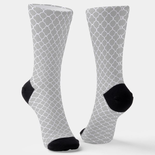 Grey Quatrefoil Socks (Angled)