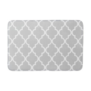 Grey Quatrefoil Tiles Pattern Bath Mat