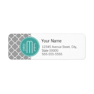 Grey Quatrefoil with Custom Mint Monogram Return Address Label