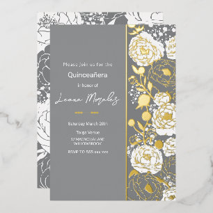 Grey Quinceañera Foil Invitation