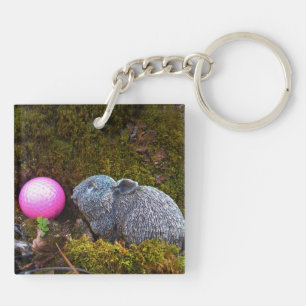 Grey rabbit / bunny and pink golf ball key ring