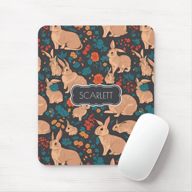 Grey Rabbit Mosaic Colourful Personalised Pattern Mouse Pad (With Mouse)