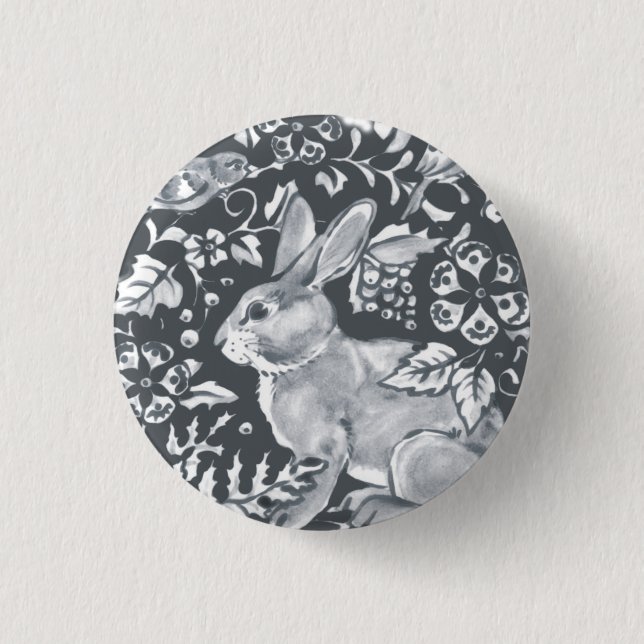 Grey Rabbit Pattern Floral Bird Woodland Unique 3 Cm Round Badge (Front)