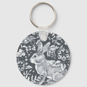 Grey Rabbit Pattern Floral Bird Woodland Unique Key Ring