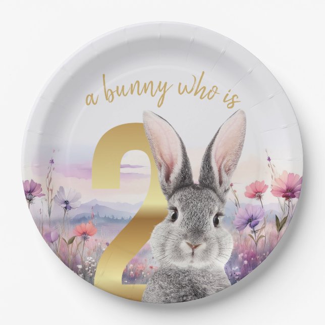 Grey Rabbit with No 2 Wildflowers Paper Plate (Front)