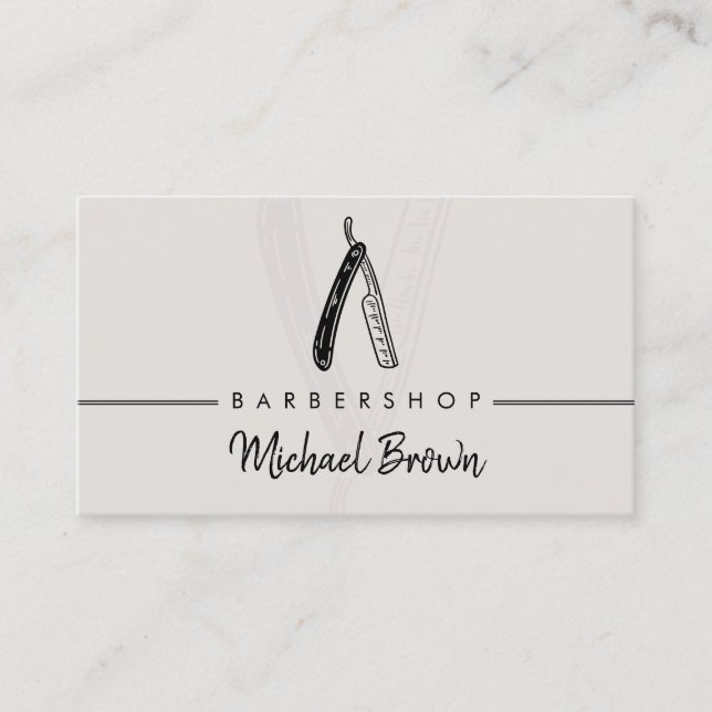 Grey razor grooming moustache beard trim haircut business card (Front)