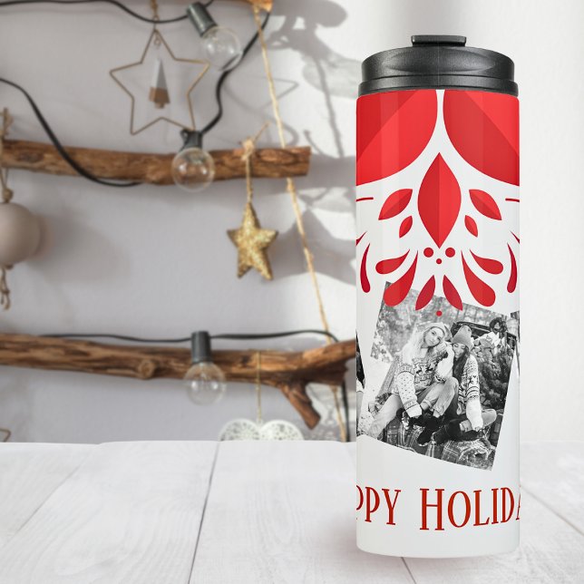 Grey Red 3 Photo Template Abstract Christmas Thermal Tumbler (Creator Uploaded)