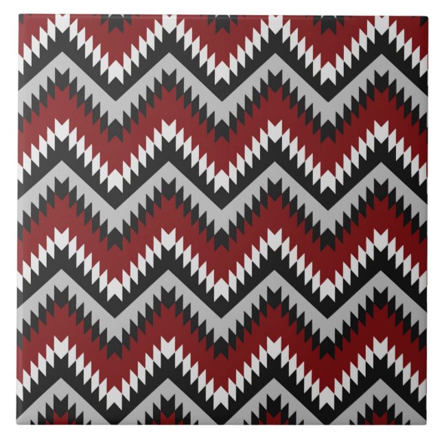 grey red black tiled pattern aztec ceramic tile (Front)