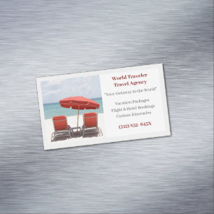 Grey Red Chairs Agency Travel Agent Beach Magnetic Business Card