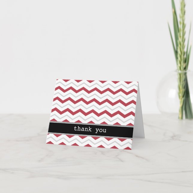 Grey & Red Chevron custom Thank You Cards (Front)