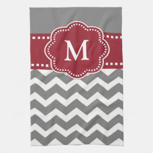 Grey Red Chevron Monogram Towel