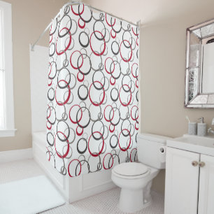 Grey Red Circles white Shower Curtain