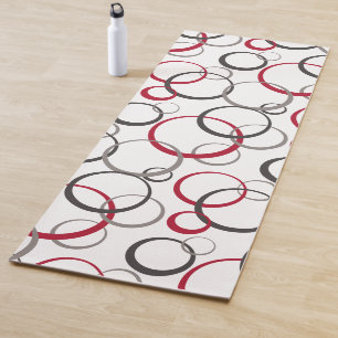 Grey Red Circles white Yoga Mat