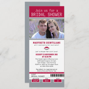 Grey Red Football Ticket Bridal Shower Invitation
