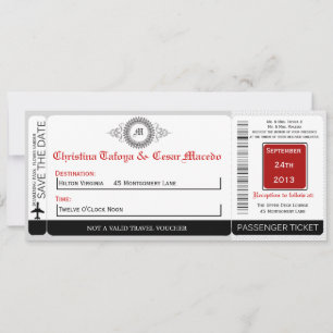 Grey Red Formal P Boarding Pass Wedding Invitation