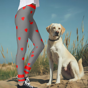 Grey Red Heart Gym Leggings