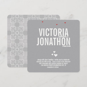 Grey Red Heart Modern Typography Wedding Invitation