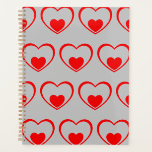 Grey red hearts planner