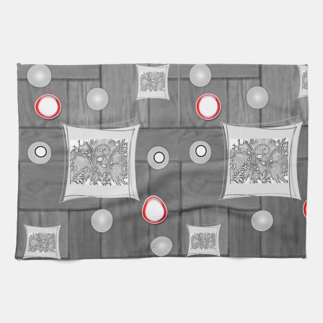 grey red kitchen hand towel (Horizontal)