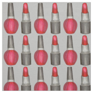 Grey Red Lipstick Nail Polish Makeup Beauty Print Fabric