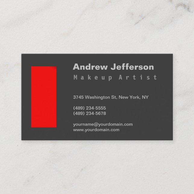 Grey Red Makeup Artist Standard Size Business Card (Front)