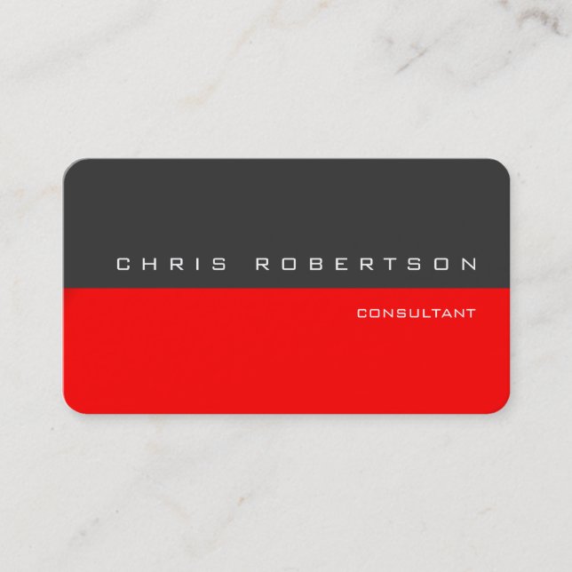 Grey Red Modern Simple Business Card (Front)