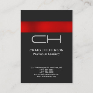 Grey Red Monogram Professional Business Card
