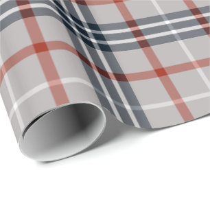 Grey/Red Plaid Wrapping Paper - Glossy