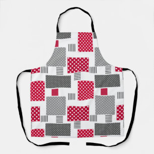Grey red polka dot patchwork on white background apron
