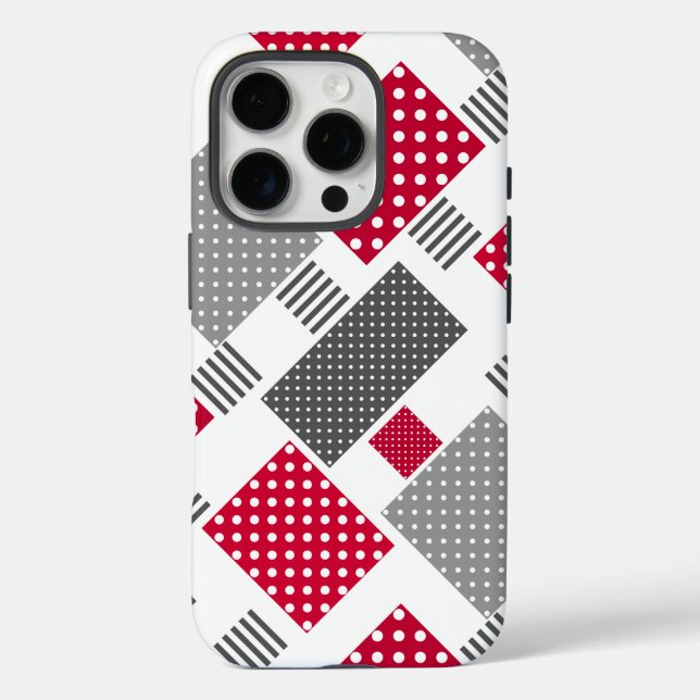 Grey red polka dot patchwork on white background Case-Mate iPhone case (Back)