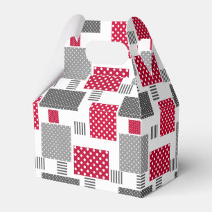 Grey red polka dot patchwork on white background favour box