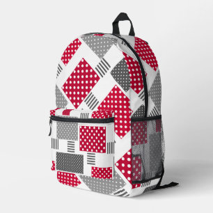 Grey red polka dot patchwork on white background printed backpack