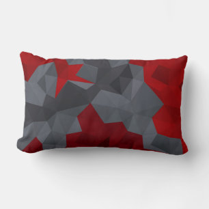Grey, red randomly arranged triangles. lumbar cushion