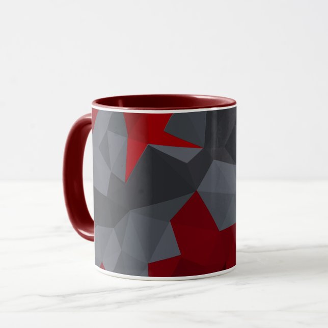 Grey, red randomly arranged triangles. mug (Front Left)