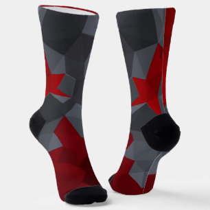 Grey, red randomly arranged triangles. socks