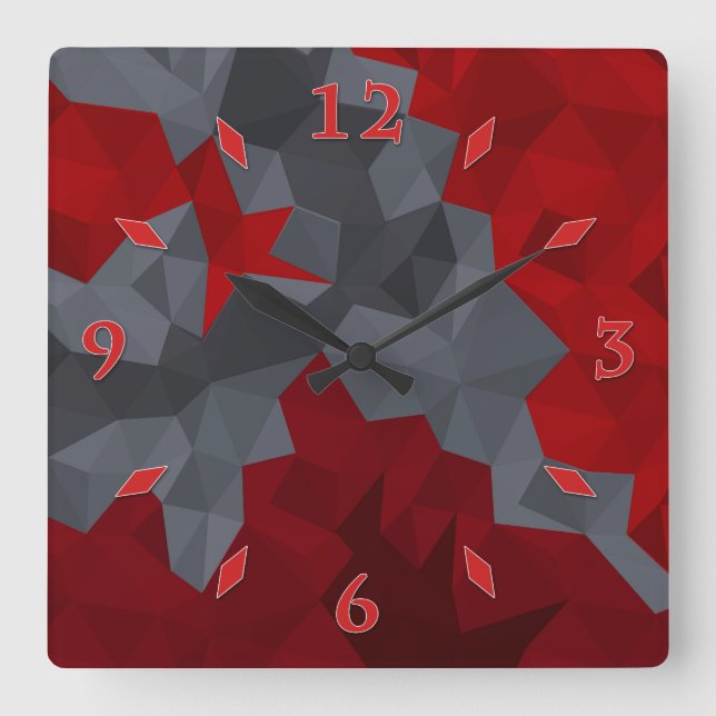 Grey, red randomly arranged triangles. square wall clock (Front)